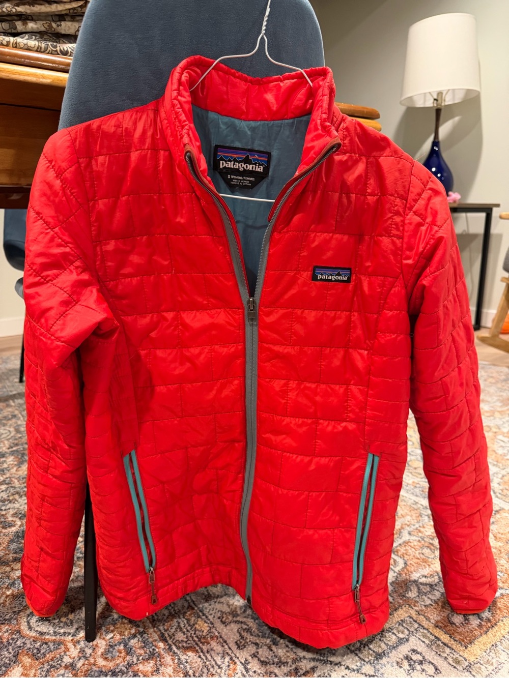 Women’s Patagonia Nano Puff in Red with with Teal Trim